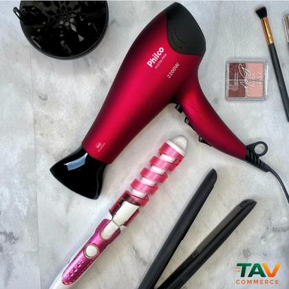 Imagem de Kit Secador Philco 2200W Bivolt com Difusor Prancha 230C Modelador 32mm