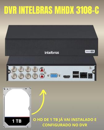 Imagem de Kit Segurança Intelbras 8 Câmeras Full Color DVR 8 Canais Full HD 1TB Colorido 24hrs