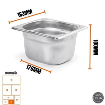 Imagem de Kit Seis Cubas Gastronomica Padrão Gn 1/6 100mm Inox sem Alça Com tampa Weck
