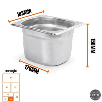 Imagem de Kit Seis Cubas Gastronomica Padrão Gn 1/6 150mm Inox sem Alça Com tampa Weck