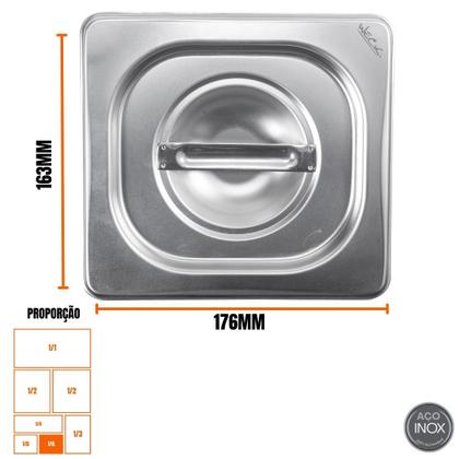 Imagem de Kit Seis Cubas Gastronomica Padrão Gn 1/6 150mm Inox sem Alça Com tampa Weck