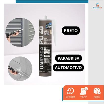 Imagem de Kit Selante PU40 Unipega Preto 400g Vedação + Aplicador de Silicone Construção Profissional Veda Cola