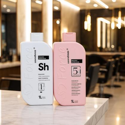 Imagem de Kit Semi Definitiva 5 em 1 Force Exclusive 2x1L  Tratamento Capilar Profissional