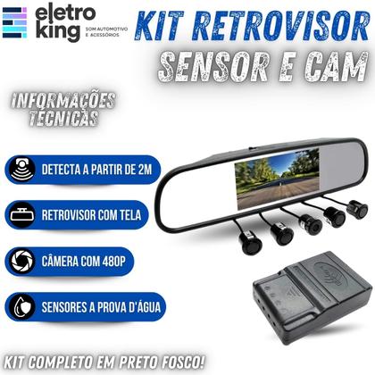 Imagem de Kit Sensor De Estacionamento Com Camera de Ré E Retrovisor Lcd Cor Preto