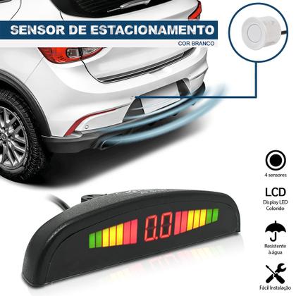 Imagem de Kit Sensor de Ré Branco + Câmera Traseira Corolla 2003 2004 2005 2006 2007 Buzzer Linhas Grade Referência