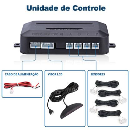 Imagem de Kit Sensor de Ré Branco + Câmera Traseira Corolla 2003 2004 2005 2006 2007 Buzzer Linhas Grade Referência