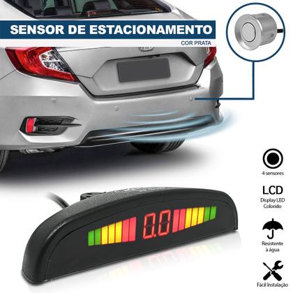 Imagem de Kit Sensor de Ré Prata + Câmera Traseira Astra 2007 2008 2009 2010 2011 Buzzer Linhas Grade Referência