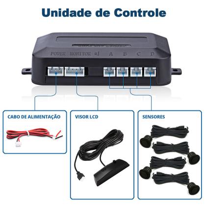 Imagem de Kit Sensor de Ré Preto Fosco Emborrachado + Câmera Traseira Audi A1 2010 2011 2012 2013 Buzzer Linhas Grade Referência