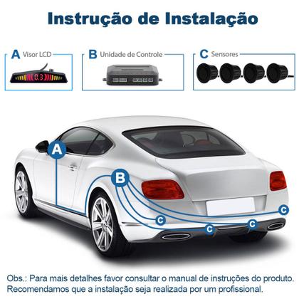 Imagem de Kit Sensor de Ré Preto Fosco Emborrachado + Câmera Traseira Cobalt 2011 2012 2013 2014 Buzzer Linhas Grade Referência