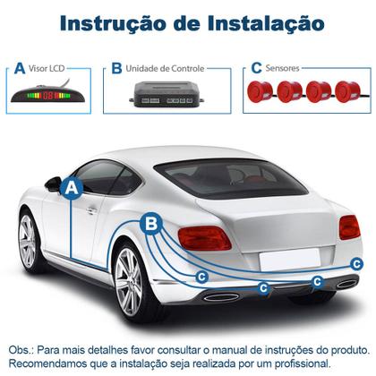 Imagem de Kit Sensor de Ré Vermelho + Câmera Traseira Fiat Siena 2002 2003 2004 2005 2006 2007 Buzzer Linhas Grade Referência