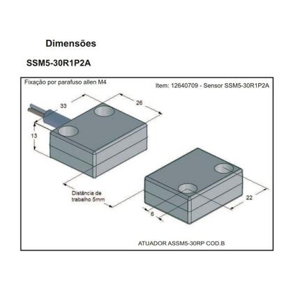 Imagem de Kit Sensor Magnético WEG SSM5-30R1P2A + Atuador Magnético de Segurança WEG ASSM5-30RP NR12