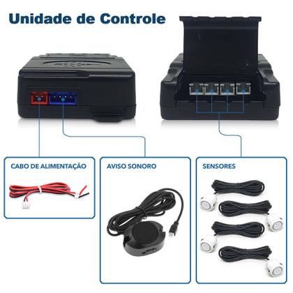 Imagem de Kit Sensores Dianteiros Branco Ford New Fiesta 2011 2012 2013 2014 Estacionamento Frontais Frente Buzzer 4 Pontos