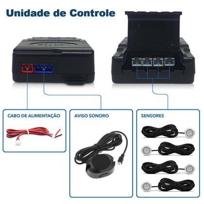 Imagem de Kit Sensores Dianteiros Prata Fiat Novo Uno 2011 2012 2013 2014 Estacionamento Frontal Frente Aviso Sonoro