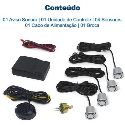 Imagem de Kit Sensores Dianteiros Prata Fiat Novo Uno 2011 2012 2013 2014 Estacionamento Frontal Frente Aviso Sonoro