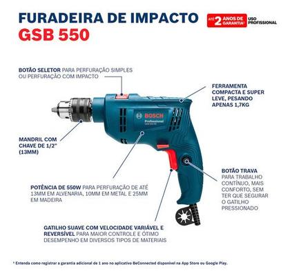 Imagem de Kit Serra Marmore Bosch Gdc 150 E Furadeira Gsb 550 Re 220v