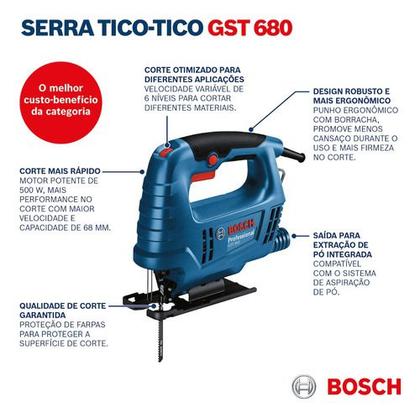 Imagem de Kit Serra Tico Tico Profissional Bosch Gst 680 6 Lâminas 110v