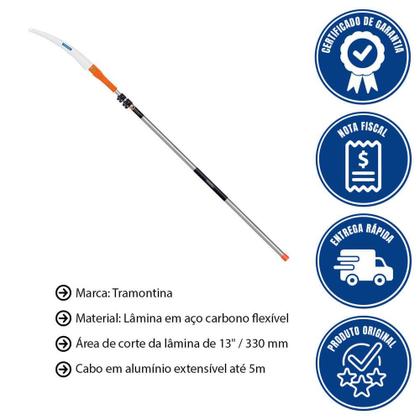 Imagem de Kit Serrote De Poda Profissional Tramontina 13"/330mm + Cabo Metálico Extensível 5m Tramontina