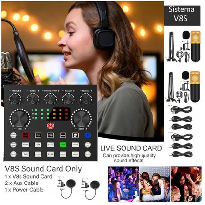 Imagem de Kit Setup V8S Sound Card Com 02 Microfones Para Lives e Conteudo Digital