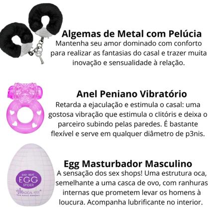 Imagem de Kit Sex Shop 8 Itens Casal Brinquedos Eróticos Presente Namorado Algemas Egg Sexyshop