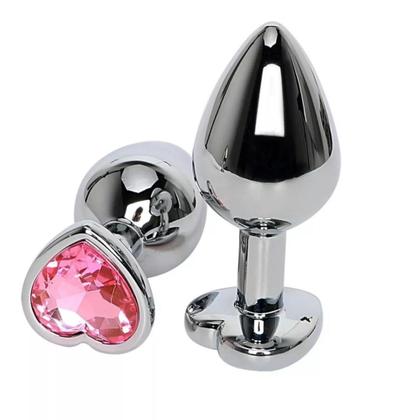 Imagem de Kit Sex Shop Plug Anal em Aço Inox com Jóia Coração + Gel Anestesico Dessensibilizante Anal