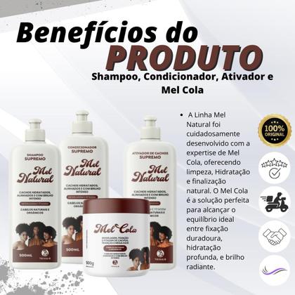 Imagem de Kit Sh + Cond + Ativador Mel Natural + Mel cola 500g Trihair