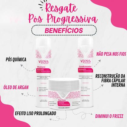 Imagem de Kit Sh+Cond+Másc Resgate Pós Progressiva Efeito Liso - Vloss