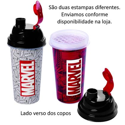 Imagem de Kit Shakeira com Tampa e Misturador Superman e Homem Aranha Academia Esportes