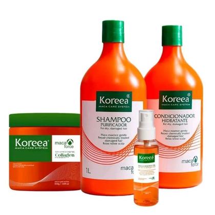 Imagem de Kit Shampoo 1L Condicionador 1L Máscara 500g e Oléo 60 ml Koreea Maca System Hidratação