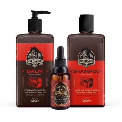 Imagem de Kit shampoo + balm + óleo para barba don alcides barba negra