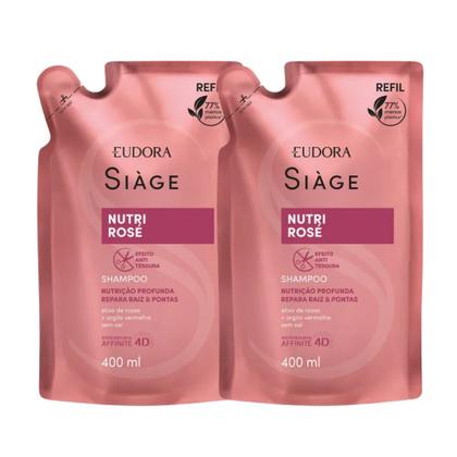Imagem de Kit Shampoo com 2 Refil Nutri Rosé Nutrição Raiz e Pontas 400ml Eudora Siàge