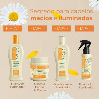 Imagem de Kit Shampoo Condicionador 250ml Máscara 1kg Clareador Camomila e Girassol Iluminador Bio Extratus