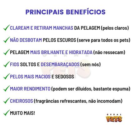 Imagem de Kit Shampoo Condicionador Branqueador Pet + Leave-in Desembaraçador Cães Gatos Pelos Brancos