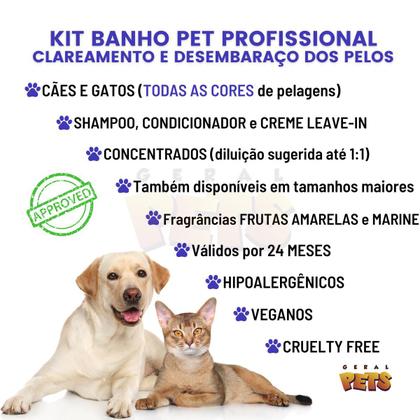 Imagem de Kit Shampoo Condicionador Branqueador Pet + Leave-in Desembaraçador Cães Gatos Pelos Brancos