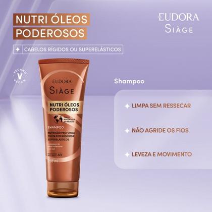 Imagem de Kit Shampoo Condicionador e Elixir Nutri Óleos Poderosos Nutrição Cabelos Secos Eudora Siàge