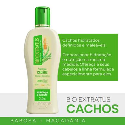 Imagem de Kit Shampoo Condicionador e Gelatina para Cabelo Cacheado Babosa e Macadâmia Cachos Bio Extratus