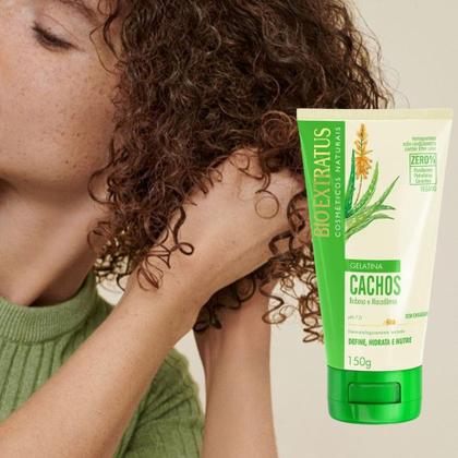 Imagem de Kit Shampoo Condicionador e Gelatina para Cabelo Cacheado Babosa e Macadâmia Cachos Bio Extratus
