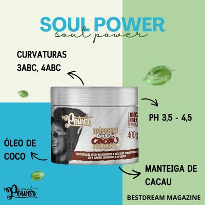 Imagem de Kit Shampoo Condicionador Mascara E Creme De Pentear Grande Soul Power Coco E Cacau Vegano Cabelo