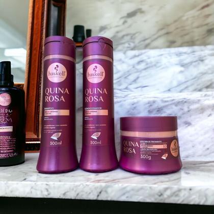 Imagem de Kit Shampoo Condicionador Máscara Quina Rosa 300 ml Haskell