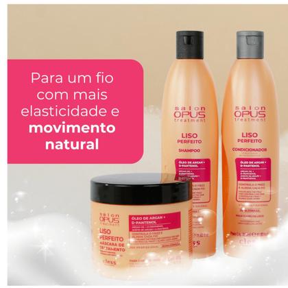 Imagem de Kit Shampoo e Condicionador Liso Perfeito Salon Opus 350ml Cless limpa nutre sela e alinha os fios