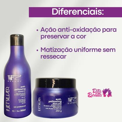 Imagem de Kit Shampoo e Creme Máscara para Cabelos Brancos,Loiros, Grisalhos e Platinados WF Jet Silver 550ml