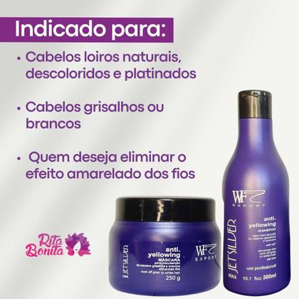 Imagem de Kit Shampoo e Creme Máscara para Cabelos Brancos,Loiros, Grisalhos e Platinados WF Jet Silver 550ml