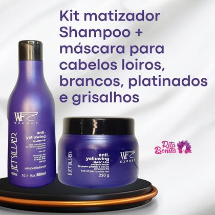 Imagem de Kit Shampoo e Creme Máscara para Cabelos Brancos,Loiros, Grisalhos e Platinados WF Jet Silver 550ml