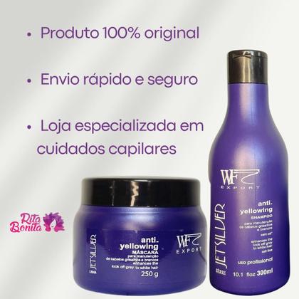 Imagem de Kit Shampoo e Creme Máscara para Cabelos Brancos,Loiros, Grisalhos e Platinados WF Jet Silver 550ml