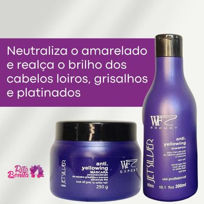 Imagem de Kit Shampoo e Creme Máscara para Cabelos Brancos,Loiros, Grisalhos e Platinados WF Jet Silver 550ml
