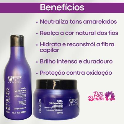 Imagem de Kit Shampoo e Creme Máscara para Cabelos Brancos,Loiros, Grisalhos e Platinados WF Jet Silver 550ml