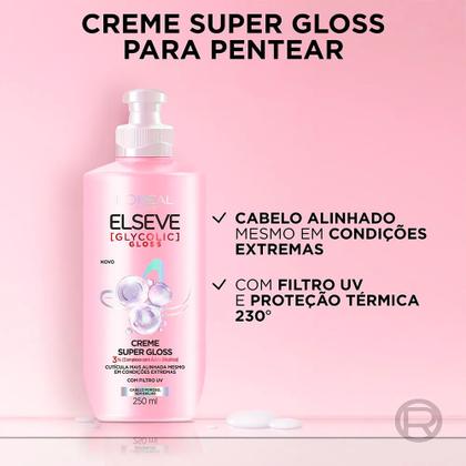 Imagem de Kit Shampoo Elseve Glycolic Gloss 200ml + Condicionador Elseve Glycolic Gloss 200ml + Creme Para Pentear Elseve Glycolic Gloss 250ml