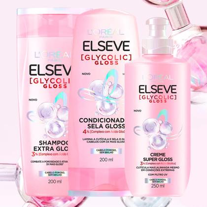 Imagem de Kit Shampoo Elseve Glycolic Gloss 200ml + Condicionador Elseve Glycolic Gloss 200ml + Creme Para Pentear Elseve Glycolic Gloss 250ml