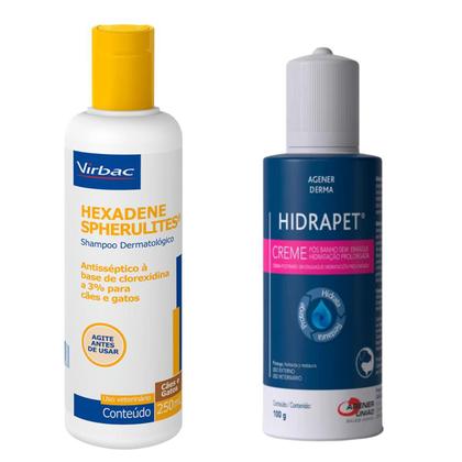Imagem de Kit Shampoo Hexadene Spherulites 250ml Hidrapet Creme 100g