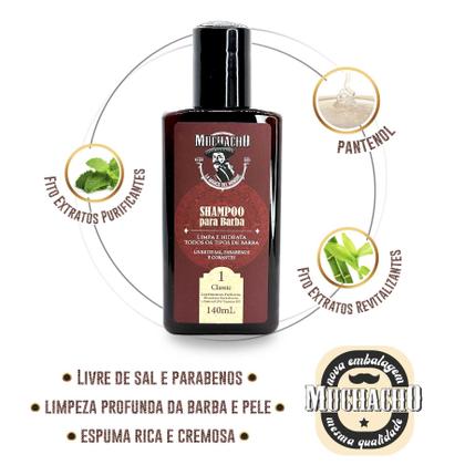 Imagem de Kit Shampoo para Barba + Balm para Barba + Óleo para Barba Frasco - Muchacho Classic + Necessaire Muchacho Cancun
