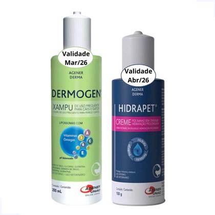 Imagem de Kit Shampoo Xampu Dermogen 200ml e Hidrapet Creme 100g Agener Cães Gatos